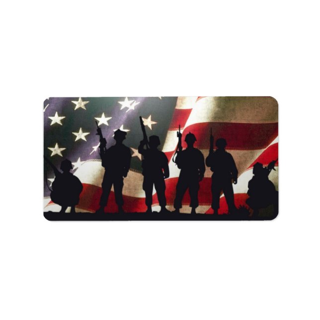 Patriotic Military Soldier Silhouettes Adressetikett (Framsidan)