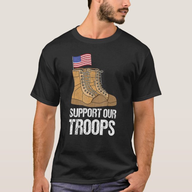 Patriotic Military Support Our Troops T Shirt (Framsida)