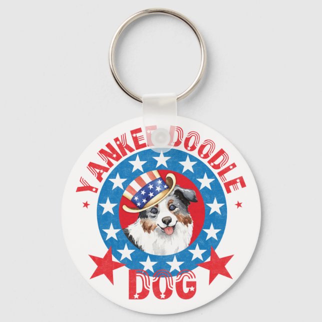 Patriotic Miniature American Shepherd Nyckelring (Framsida)