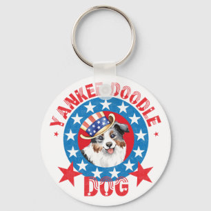Patriotic Miniatyr American Shepherd Nyckelring