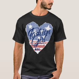 Patriotic Mode Girl New York City American Flagga T Shirt