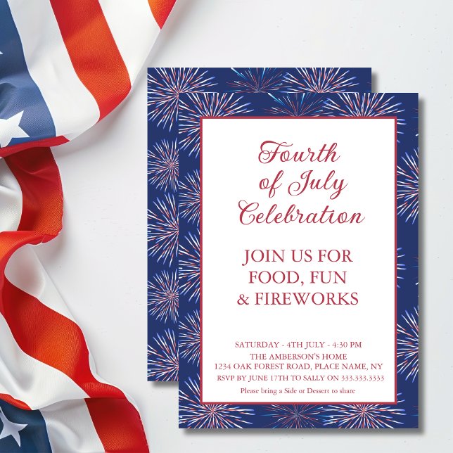 Patriotic Modern 4 juli Fireworks Party Inbjudningar (add your event details to personalize)