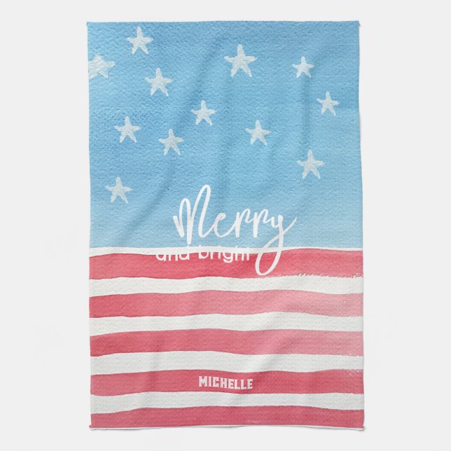 Patriotic Modern Watercolor Flagga Kökshandduk (Vertikal)