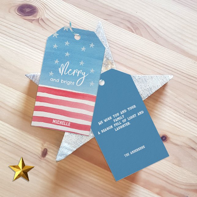 Patriotic Modern Watercolor Flagga Presentetikett (Skapare uppladdad)