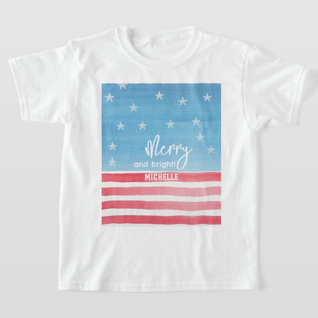 Patriotic Modern Watercolor Flagga T Shirt (Laydown)