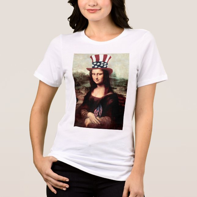 Patriotic Mona Lisa - Redot för Independence day T Shirt (Framsida)