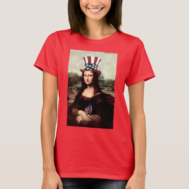 Patriotic Mona Lisa - Redot för Independence day Tee (Framsida)