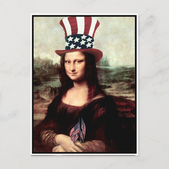 Patriotic Mona Lisa - Redot för Independence day Vykort (Framsida)
