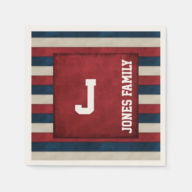 Patriotic Monogram Papper Napkins Pappersservett (Framsidan)