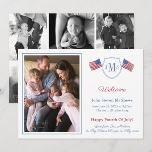 Patriotic Monogram Photo Collage Pojke Birth Meddelande