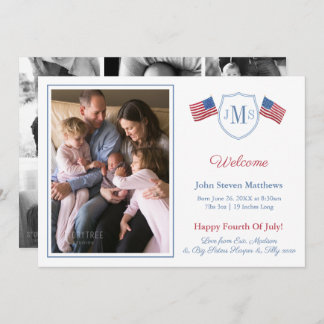 Patriotic Monogram Photo Collage Pojke Birth Meddelande