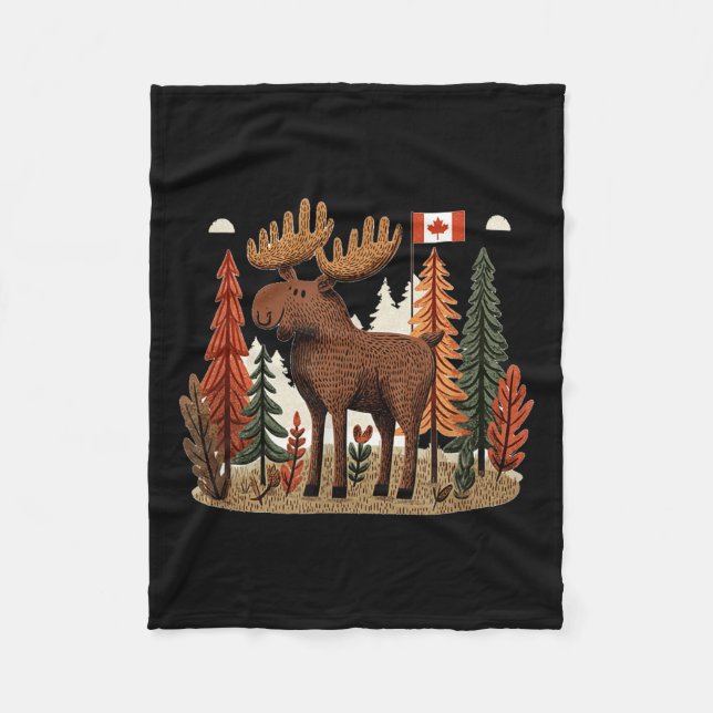 Patriotic Moose Costume with Canada Flagga Fleecefilt (Framsidan)