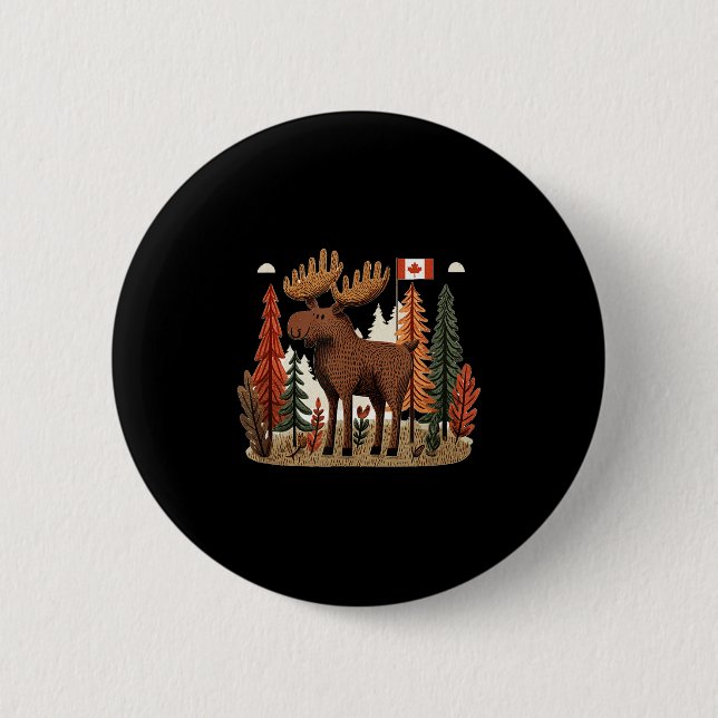 Patriotic Moose Costume with Canada Flagga Knapp (Framsida)