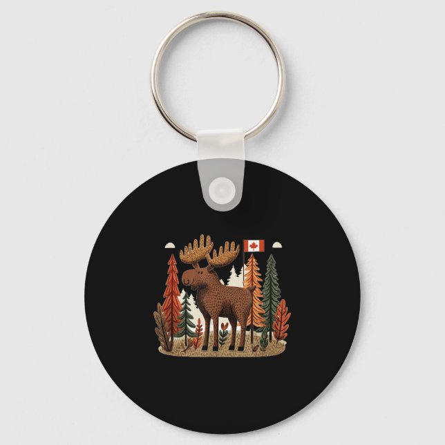 Patriotic Moose Costume with Canada Flagga Nyckelring (Framsida)