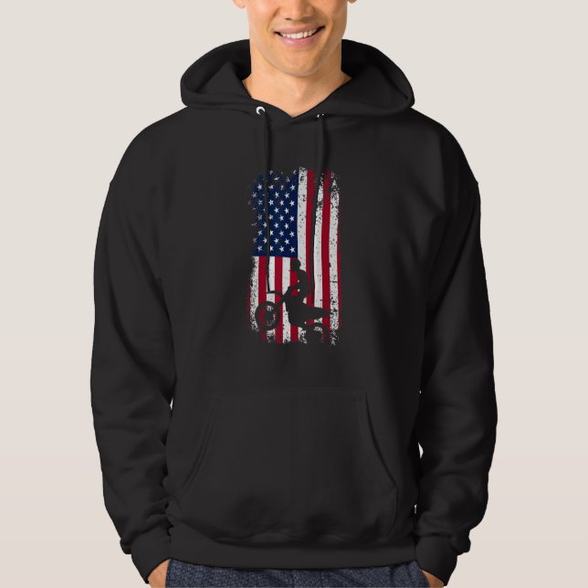 Patriotic Motocrosser  Dirt Bike  American Flag Mo Hoodie (Framsida)