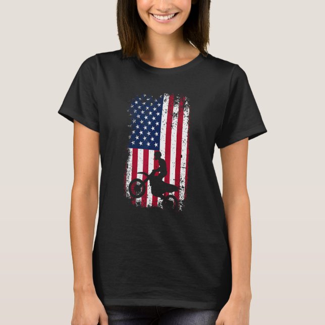 Patriotic Motocrosser  Dirt Bike  American Flag Mo T Shirt (Framsida)