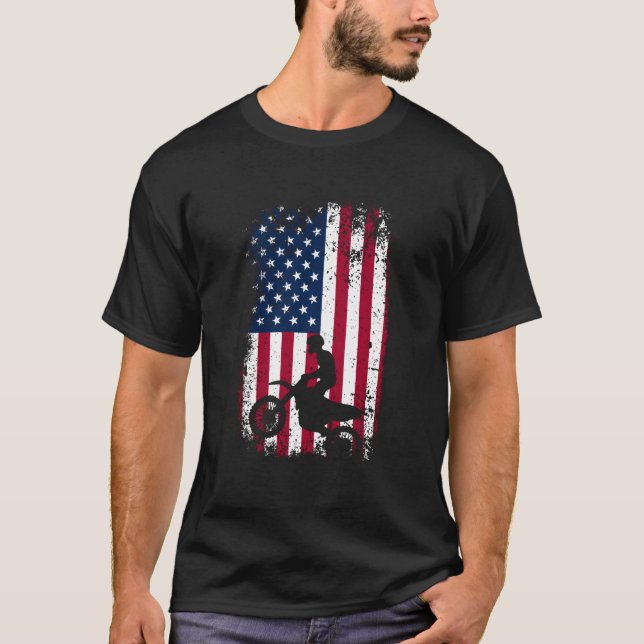 Patriotic Motocrosser Dirt Bike American Flag Moto T Shirt (Framsida)