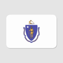 Patriotic namn bricka med flagga av Massachusetts