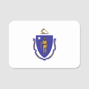 Patriotic namn bricka med flagga av Massachusetts Namnbricka