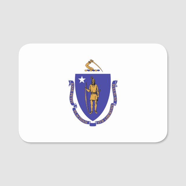 Patriotic namn bricka med flagga av Massachusetts Namnbricka (Framsida)