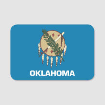 Patriotic namn bricka med flagga av Oklahoma