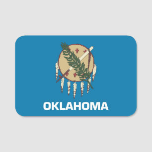 Patriotic namn bricka med flagga av Oklahoma Namnbricka