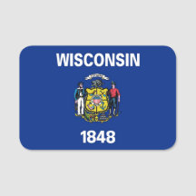 Patriotic namn bricka med flagga av Wisconn-staten