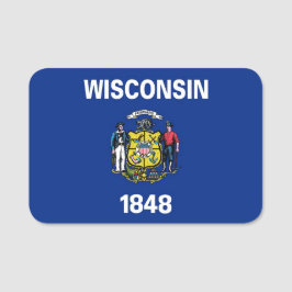Patriotic namn bricka med flagga av Wisconn-staten Namnbricka