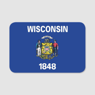 Patriotic namn bricka med flagga av Wisconn-staten Namnbricka