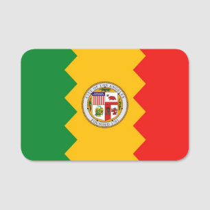Patriotic namn bricka med flagga i Los Angeles Cit Namnbricka