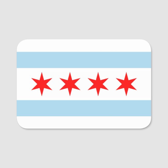 Patriotic namn bricka med flagga of Chicago City,  Namnbricka (Framsida)