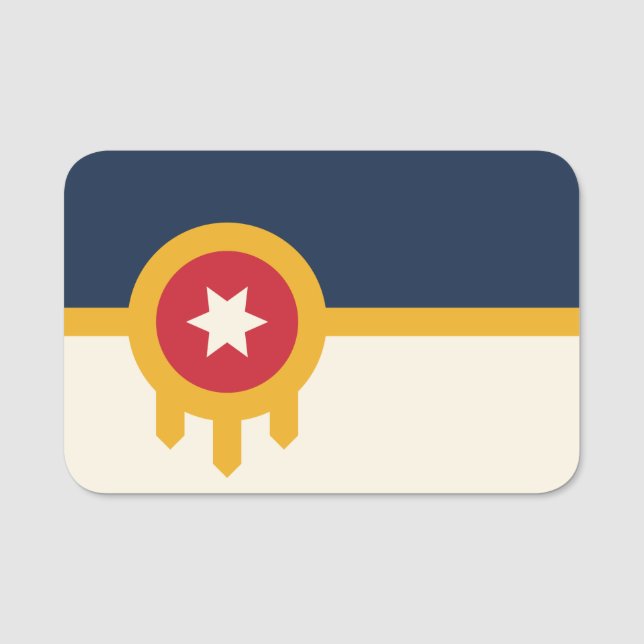 Patriotic namn bricka med flagga Tulsa, Oklahoma Namnbricka (Framsida)