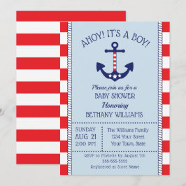 Patriotic Nautical Anchor Boy Baby Shower Inbjudningar