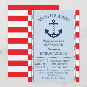 Patriotic Nautical Anchor Boy Baby Shower Inbjudningar