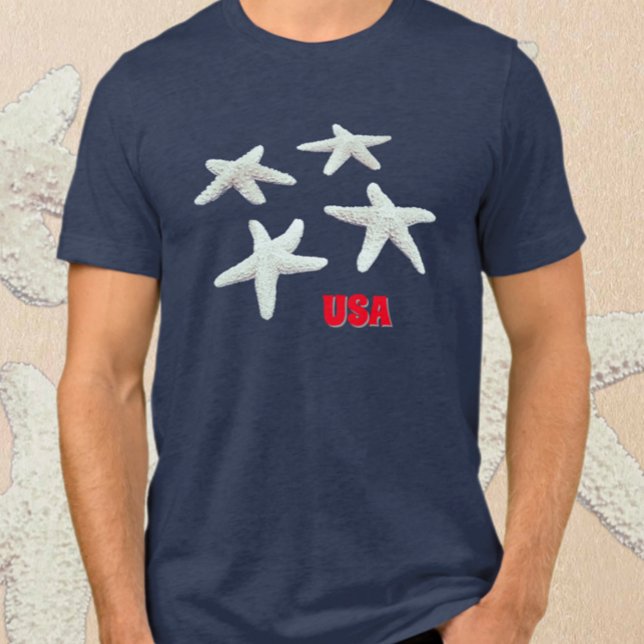 Patriotic Nautical Starfish Blue T Shirt (Skapare uppladdad)