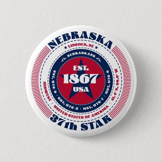 Patriotic Nebraska Circle med statsinformation Knapp (Framsida)