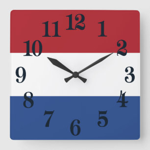 Patriotic Netherlands flagga Fyrkantig Klocka