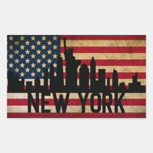 Patriotic New York Skyline American Flagga Rektangulärt Klistermärke
