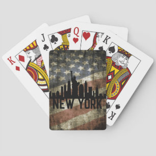 Patriotic New York Skyline Vintage American Flagga Casinokort