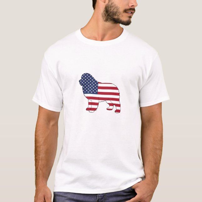 Patriotic Newf Hund Design 4 juli 2011 USA flagga T Shirt (Framsida)
