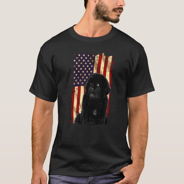 Patriotic Newfoundland American Flagga den 4 juli  T Shirt (Framsida)