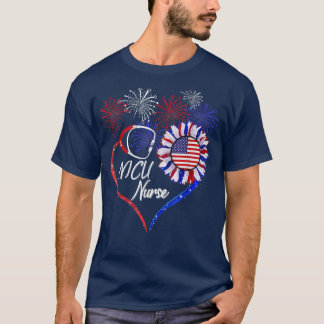 Patriotic NICU Nurse 4th Of July USA Flag Sunflowe T Shirt