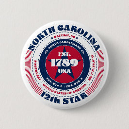 Patriotic North Carolina Circle med statsinformati Knapp