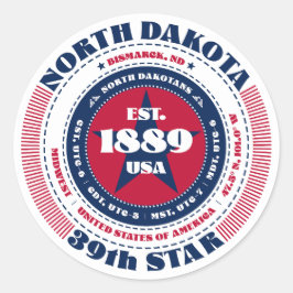 Patriotic North Dakota Circle Design Sticker Runt Klistermärke