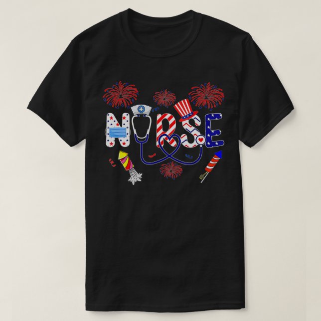Patriotic Nurse 4:e juli Amerikanska Flagga Inbero T Shirt (Design framsida)