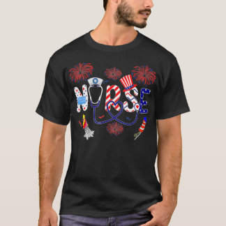 Patriotic Nurse 4:e juli Amerikanska Flagga Inbero T Shirt