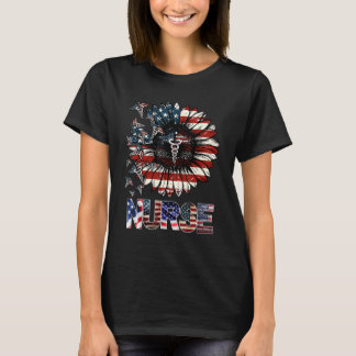 Patriotic Nurse 4th Of July American Flag Sunflowe T Shirt