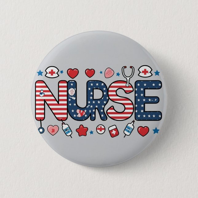 Patriotic Nurse Badge – Cute USA Knapp (Framsida)