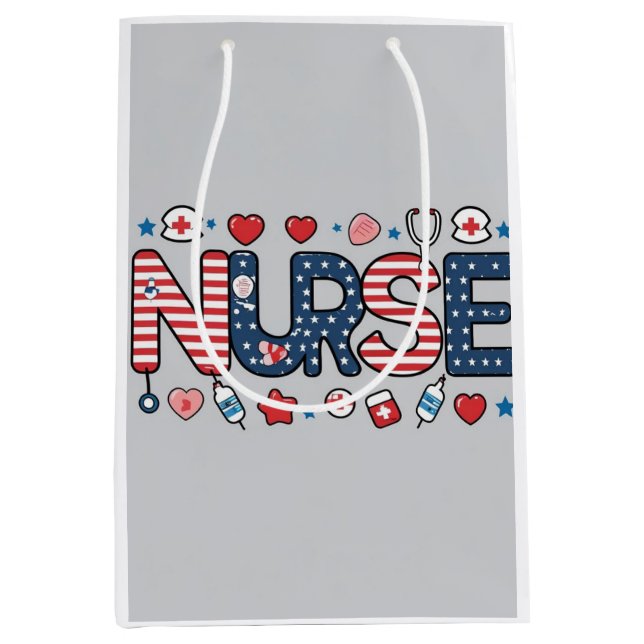 Patriotic Nurse Gift Bag – USA Flag Nursing Design (Framsidan)