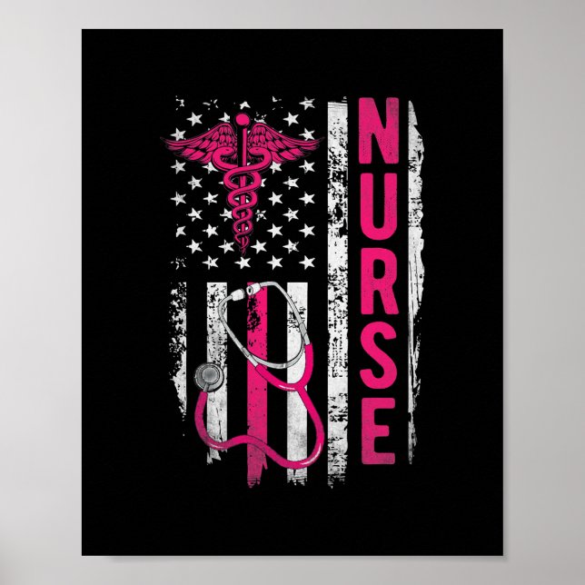 Patriotic Nurse Gift Flagga Graduating School RN Poster (Framsidan)